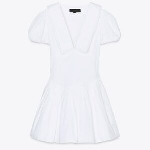 Zara White Puff Sleeve Dress With Double Skirt Extra Puffy